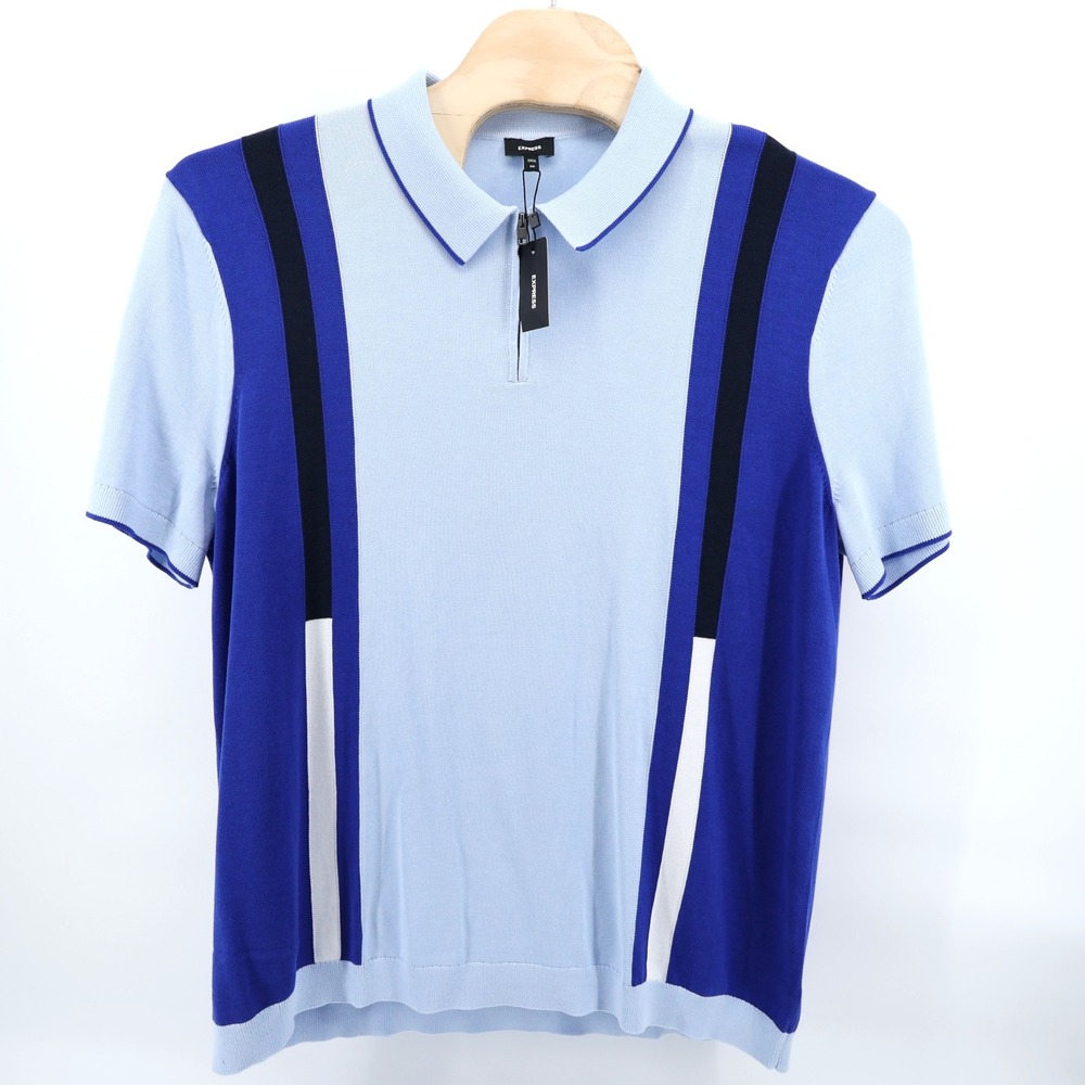 Express Sweater Polo‎ Shirt Short Sleeve Colorblock 1/4 Zip Mens XXL Blue NEW